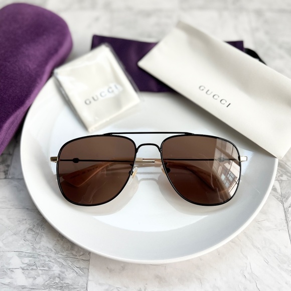NEW Gucci 57mm Aviator Sunglasses - Picture 1 of 11